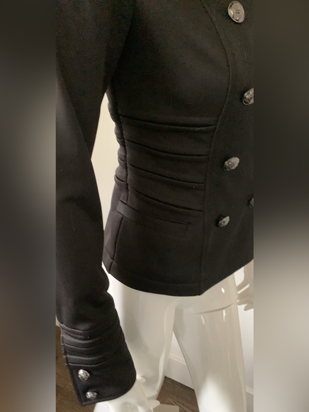 Women's Black Double-Breasted Military Jacket - Picture 3 of 10